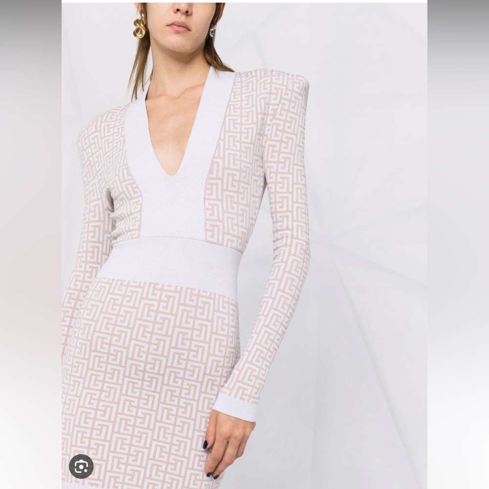 Balmain Monogram Pattern Long Sleeve Dress
